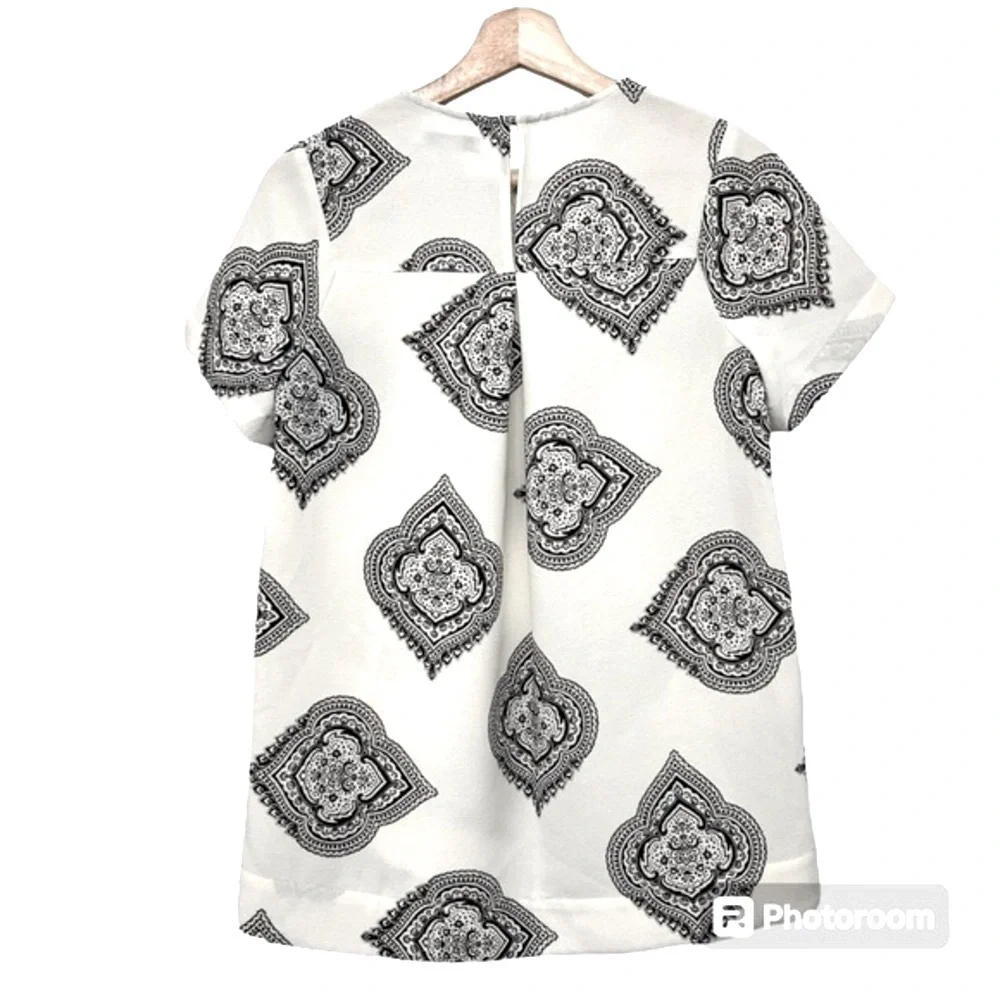 Madewell Tailored Tee Blouse in Estate Paisley Black Ivory Womens Size XS - Picture 5 of 9